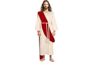 Owlfder Men's Jesus Costume Christian Biblical Robe Medieval Missionary Outfits Halloween Cosplay Cloak