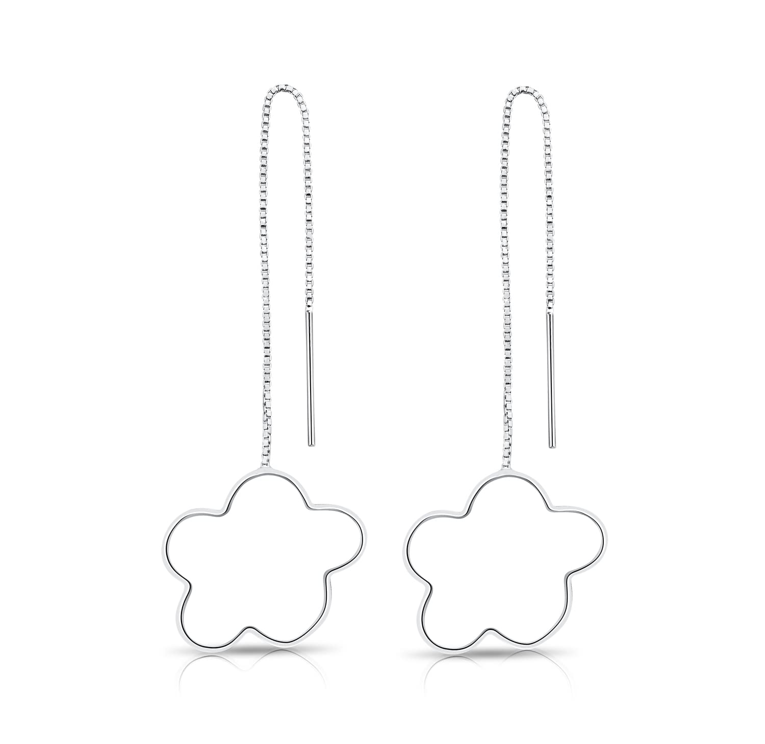 DTPSilver - 925 Sterling Silver Pull Through Flower Earrings