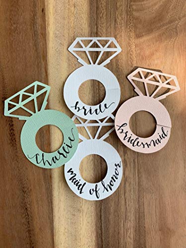 25Pcs Diamond Ring Wine Glass Markers, Wohouse Cardstock Drink Charms Cocktail Champagne Tags, Hen Party Wedding Decor (Gold)