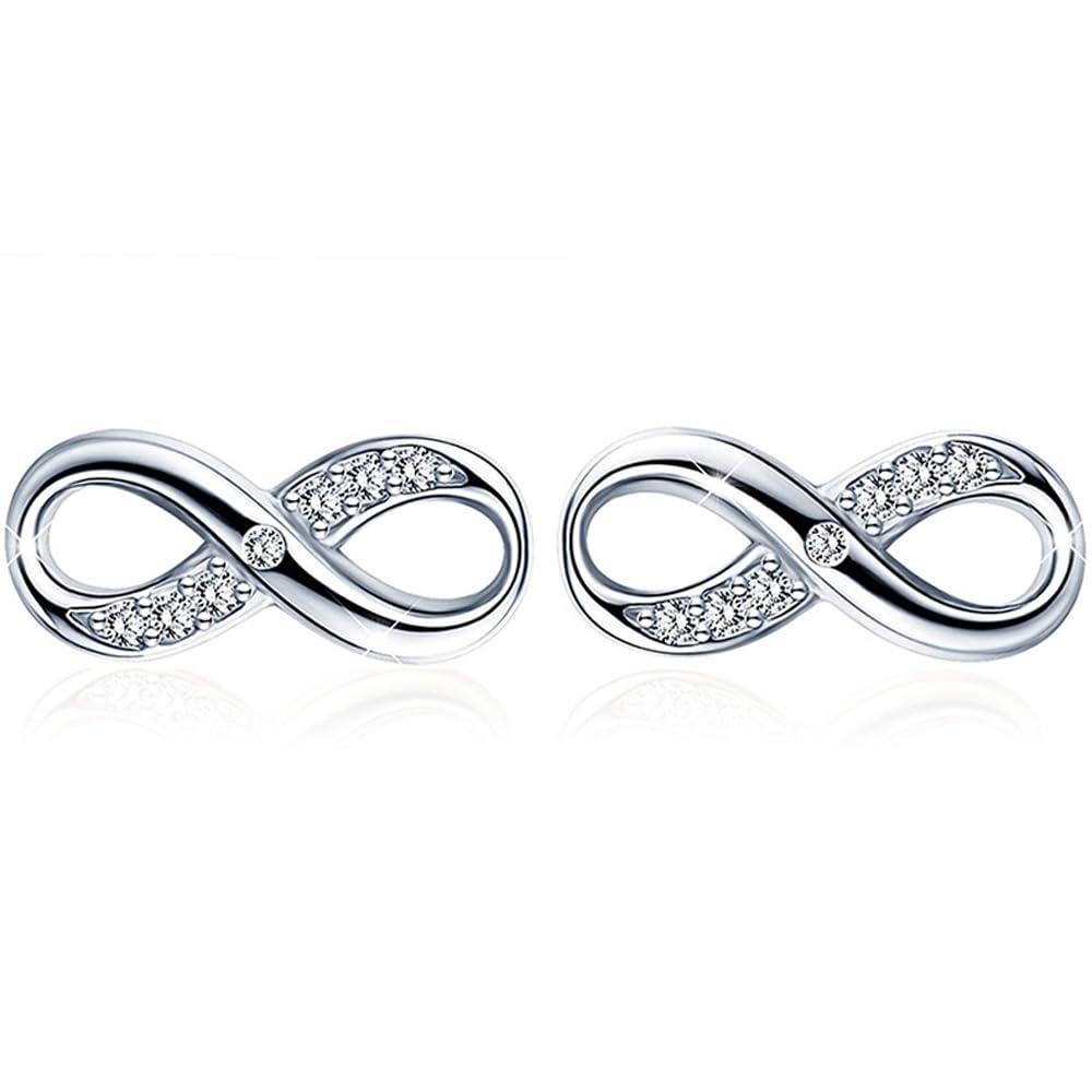 Infinity Earrings, Belons 925 Sterling Silver Cubic Zirconia "Endless Love" Stud Earrings for Women Girls Ladies