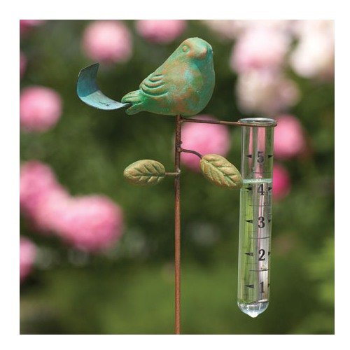 Ancient Graffiti Ceramic Teal Bird Rain Gauge