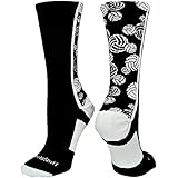MadSportsStuff Crazy Volleyball Logo Crew Socks (Black/White, Large)