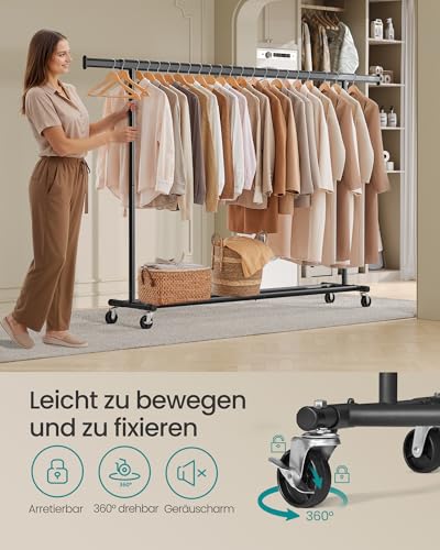 SONGMICS Clothes Rack on Wheels, Heavy Duty Clothes Rack, Extendable Clothes Rail, Maximum Load 150 kg, Easy Assembly, Portable, Black HSR175B01