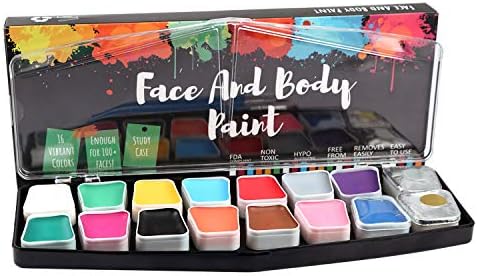 ELE KING Face Paint Kit for Kids|16 Color Professional Make up Paint Body Paint| Best Cosplay Paints Kit| 3 Brushes|Washable Child and Adults Kits| Non-Toxic, Hypoallergenic, FDA Complian