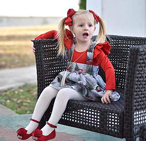 Toddler Kids Baby Girls Christmas Outfits Ruffle Top Christmas Tree Suspender Skirt Set 2PCS Clothes Set Winter (Red, 18-24 Months)