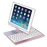 iPad Keyboard Case, Proslife 360 Degree Rotatable Cover with Wireless Keyboard, 7 Colors Backlit, Auto Sleep/Wake up for iPad 5/6/Pro 9.7/iPad Air/2017 New iPad(Rose Gold)