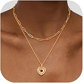 MEVECCO Woman Layered Heart Necklace for Women 18K Gold Plated Dainty Gold Charm Choker Layering Necklace Stack Minimalist Handmade Jewelry Set Gift