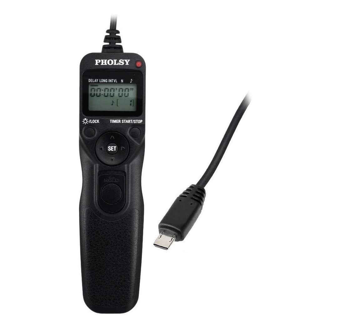 PHOLSY S8 Timer Camera Remote Control Cable with Intervalometer for Sony a9, a9M2, a7, a7M2, a7M3, a7RM5, a7RM4, a7SM2, a6600, a6500, a6400, a6100, RX100M5, RX100M6, RX100M7, HX99, HX90, HX350, HX400