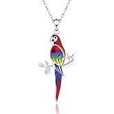 Parrot Pendant Necklace for Women - 925 Sterling Silver Parrot Necklace Cute Bird Themed Macaw Pendant Tropical Animal Jewelry Gifts for Daughter