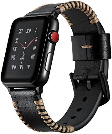 Apple Watch Bands 42mm Black Genuine Leather Replacement SUNKONG for iWatch Series 3 /2 /1 Sport and Edition Accessories