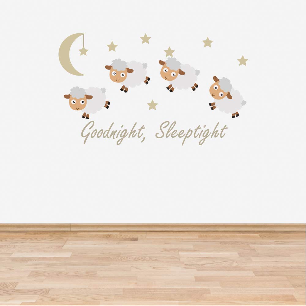 60 Second Makeover Limited Full Colour Counting Sheep Neutral Nursery Wall Sticker Decal Goodnight Sleeptight Baby Room Children's Bedroom