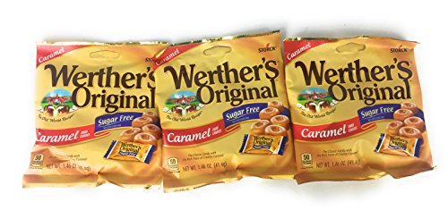Werther's Original Hard Candies, Sugar Free Caramel, 1.46 Ounce ( 3 bags - packs)