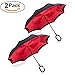 Tooge Upside Down Umbrella Windproof, Double Layer Inverted Umbrella Waterproof for Car Rain Outdoor with C-Shaped Handle (Red + Red)