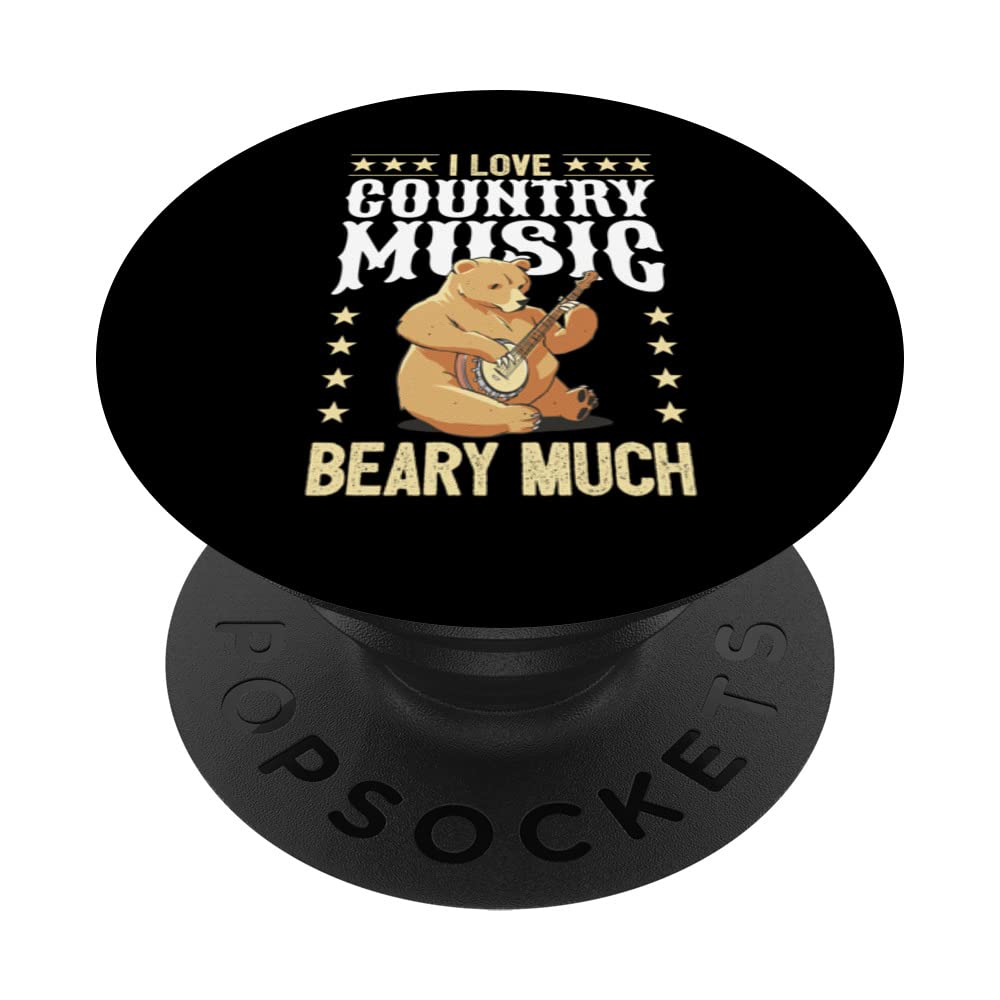 Banjo Player Bear - I Love Country Music - Banjo PopSockets Swappable PopGrip