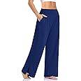 UEU Womens Wide Leg Yoga Pants High Waisted Adjustable Tie Knot Joggers Casual Loose Plus Size Lounge Sweatpants with Pockets