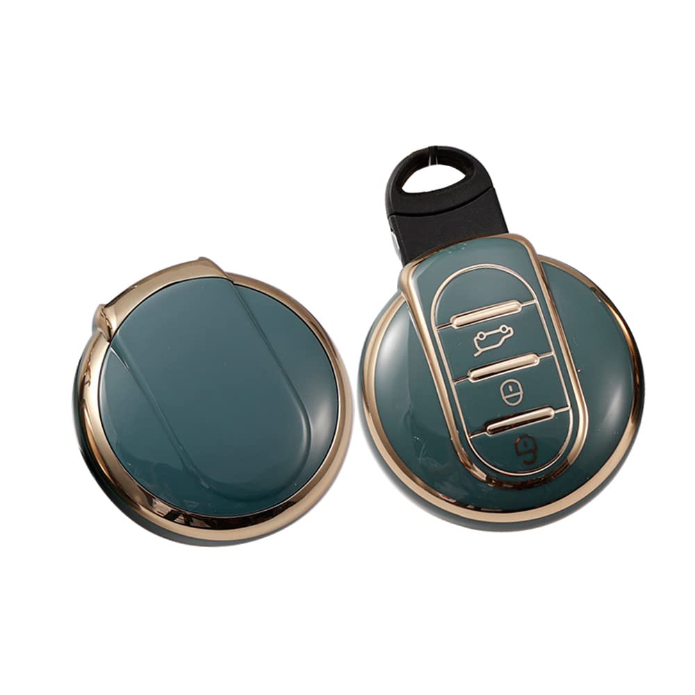 HIBEYO Smart Car Key Case Fits BMW Mini Cooper Key Case TPU Protective Cover for Mini F54 F55 F56 F57 F60 Cabrio Clubman Works Countryman Key Box Key Case 3 Button Gold Grey