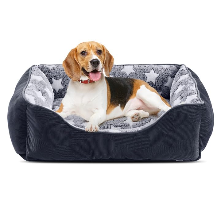MIXJOY Dog Bed Medium, Washable Cosy Pet Bed with Anti-Slip Bottom, Anti-Anxiety, Machine Washable, Grey, 63 x 53 x 21 cm