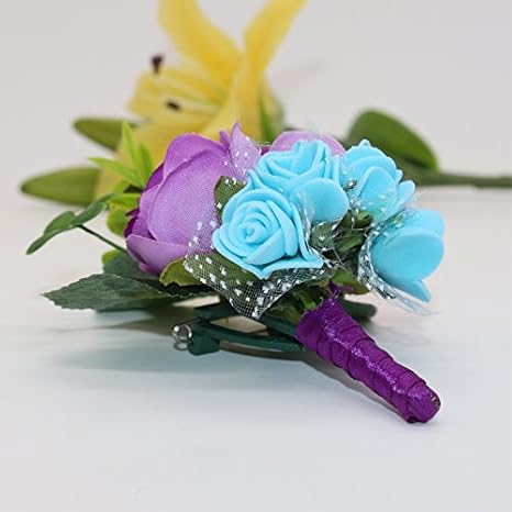 Amazon Boutonniere Buttonholes For Groomsman結婚式メンズゲストシルク人工花コサージュアクセサリープロムスーツ装飾シャンパン パープル 造花 オンライン通販