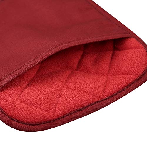 100% Cotton with Silicone Kitchen Everyday Basic Pot Holder Heat Resistant Coaster Potholder Oven Mitts with Pocket for Cooking and Baking Set of 2 Red - Thumbnail 3