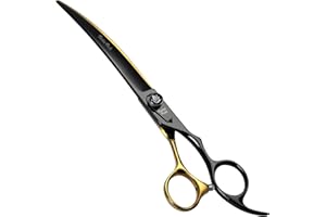 Fenice Peak 8'' Black Dog Grooming Scissors Goldern Curved Scissors with Ergonomic Offest Handle and Pattern Screw Pet Grooming Trimming Shears Durable and Sharp 440C