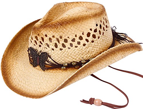 Kids Boy's & Girl's Ombre 2 Toned Straw Cowboy Hat, Brown with Butterfly