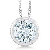 Gem Stone King 14K White Gold Sky Blue Aquamarine Pendant Necklace For Women (0.45 Cttw, Gemstone March Birthstone, Round 5MM, with 18 Inch Chain)