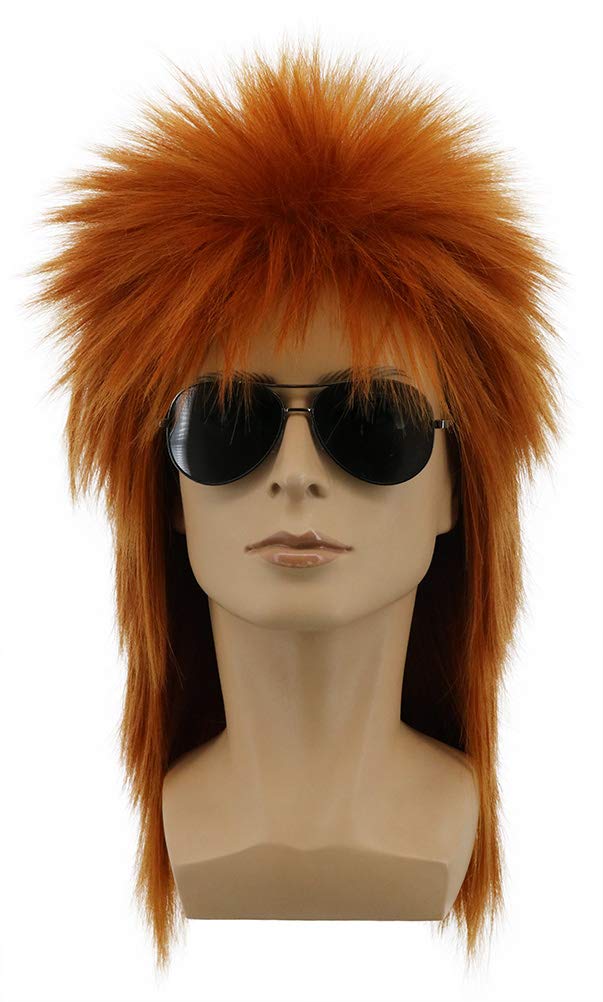Photo 1 of yuehong Long Orange Mullet Wig Spiked Rocker 70s 80s Disco Style Wig For Men Women Heat Resistant Synthetic Fibers Costume Hair(Orange)