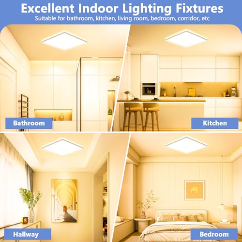 Feliigo LED Ceiling Light, 24 W, 3000 K Ultra Thin Square Ceiling Lamp, 2800 LM Bathroom Ceiling Light, IP44 Waterproof Diameter 30 cm, LED Chandelier for Bedroom, Kitchen, Living Room, Balcony