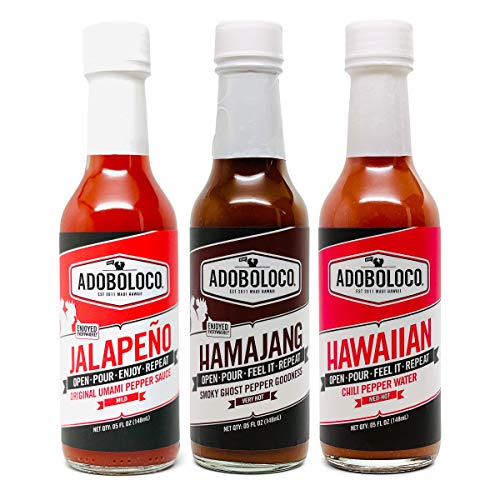 Adoboloco Hot Sauce Da Goods Spicy Hamajang, Jalapeno, Hawaiian Chili Pepper Water (3Pack