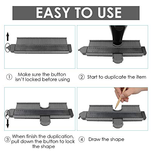 VSTM Contour Gauge Duplicator with Lock, 10 Inch Plastic Profile Copy Gauge Measure Ruler Contour Shape Duplicator for Precise Measurement Tiling Laminate Wood Marking Tool