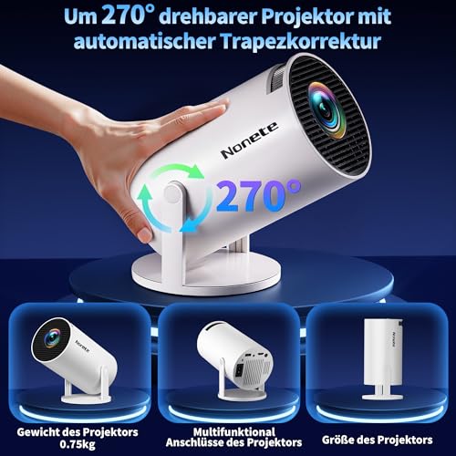 Mini Projector 4K Supports 1080P Full HD Mini Projector with WiFi 6 with BT 5.2, Small Built-in Apps with Automatic Keystone & 270° Rotation, Compatible with HDMI/TV Stick/Laptop, White
