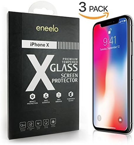 iPhone X Screen Protector [3 Pack] Premium Tempered Glass by Eneelo Case Friendly HD Clear - Apple iPhoneX 10 2017
