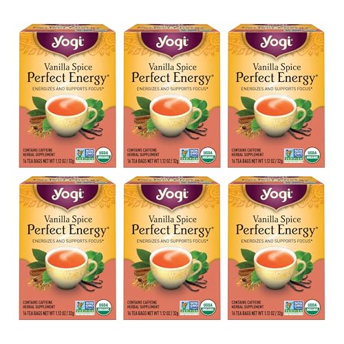 Yogi Tea Vanilla Spice Perfect Energy Tea - 16 Tea Bags per Pack (6 Packs) - Organic Vanilla Energy Tea - Focus Tea - Includes Green Tea, Black Tea, Ashwagandha, L-Theanine & More
