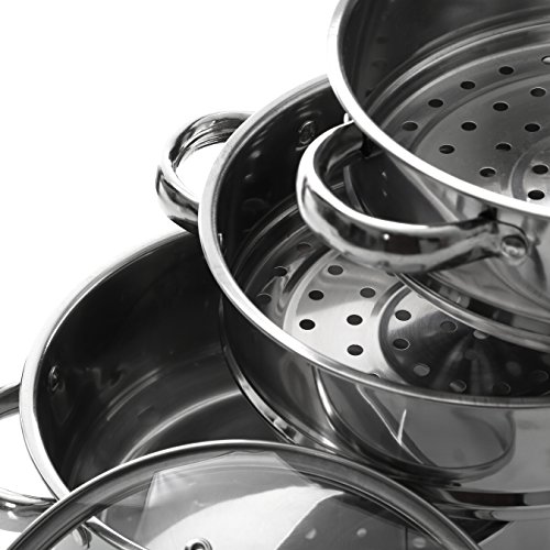 Premier-Housewares-Steamer-with-Glass-Lid-22-cm-Stainless-Steel