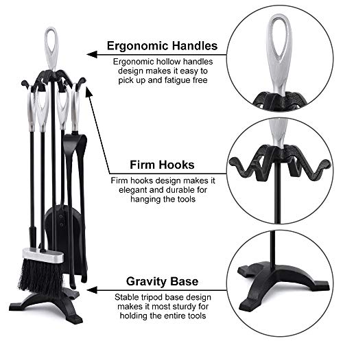 Amagabeli 5 Teilig Kaminbesteck Kamin Werkzeuge Sets Silber Griff