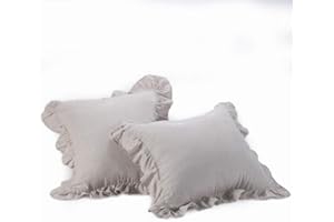 meadow park Stone Washed French Linen European Pillow Shams, Set of 2 Pieces, 26 inches x 26 inches Square Euro Sham, Super Soft, Ruffled Style, Natural Color