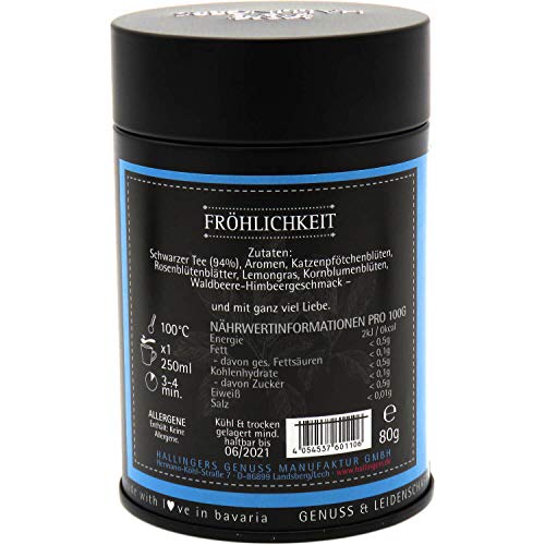 Hallingers Fröhlichkeit - Loser Schwarz-Tee mit Katzenpfötchen, Rosenblüte & Waldbeere (Dose) - Geschenkideen Weihnachten & Geschenke Adventskalender | Geburtstag Glückwunsch Genesung Danke Freundscha – Bild 4
