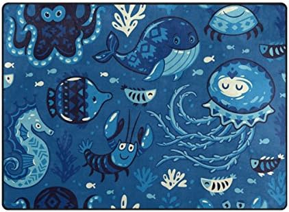 VantasoSoft Foam Area Rugs Blue Ocean Sea Octopus Dolphin Non Slip Play Mats for Kids Boys Girls Playing Room Living Room 80x58 inch