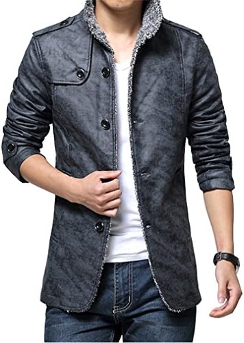 Wolfhowl Winter PU Leather Men Jacket Standing Collar Jackets Coat Grey XS