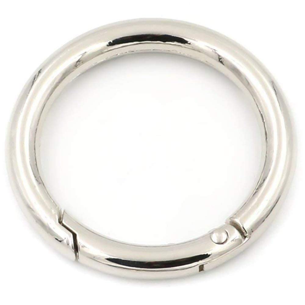 Spring O Rings, 2Pcs Spring Snap Clip Hooks, OD Φ42mm Round Carabiner Snap Clip, Clamp Clasp Keyring Buckle for Bags Purses Handbag Strap (Silver)