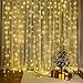 Milemont Window Curtain String Lights Fairy Twinkle Icicle Starry Lights for Wedding Christmas Party Home Garden Bedroom Outdoor Indoor Wall Decorations, 9.8ftx9.8ft Warm White