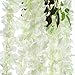 Pauwer Wisteria Hanging Flowers 12 Pack Fake Flower Garland Artificial Wisteria Vines Rattan Silk Flower String Wedding Party Wall Decorations,White