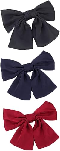 Amazon ヘアスタイル 見ちがえる 3点セット リボン 大きめ ビッグ 蝶結び ワインレッド ブラック ネイビー ヘアクリップ リボンバレッタ 髪どめ ヘアアクセサリー ボリューム 髪飾り ウェディング お呼ばれ パーティー 卒業式 結婚式 花火大会 バレッタ クリップ 通販