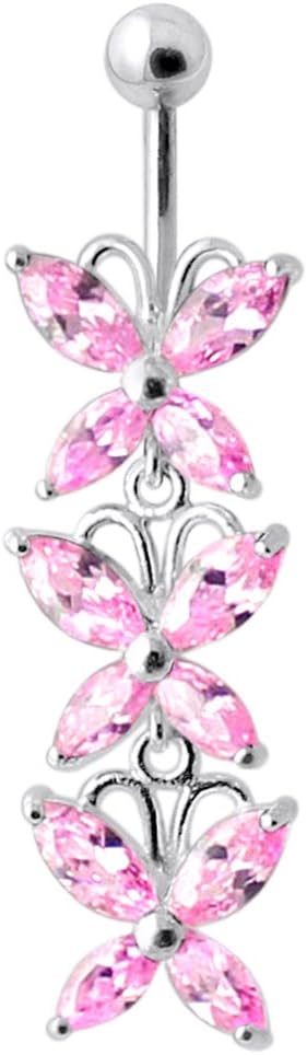 Atoz Piercing Fancy Ribbon Heart Dangling Design 925 Sterling Silver With Stainless Steel Navel Ring Piercing Jewelry Barbells fenajud