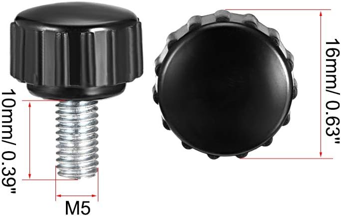 sourcing map M5 x 10mm Metric Male Thread Knurled Clamping Knobs Grip Thumb Screw on Type Plastic Threaded Hand Bolt Knobs Black 2 Pcs - Image 3