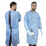 50 Blue Isolation Gown Knitted Knit Cuff, 23 Gram SMS, Medical Dental, Latex Free, Fluid Resistant