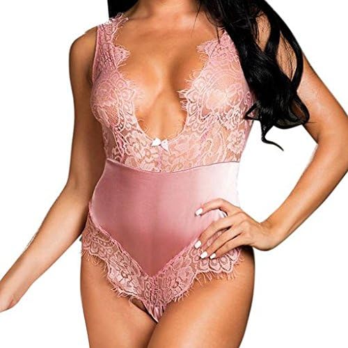 Junshion Lingerie Women Lingerie High Elasticity Babydoll Silk Sleepwear PajamasV-Neck Patchwork Underwear Lace Jumpsuits Lencería