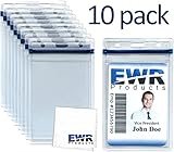 10 Heavy Duty ID Badge Holders Clear Vertical Vinyl PVC with Blue Resealable Zip