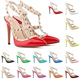 Loslandifen Womens Stiletto High Heels Rivet Ankle Strap Pumps