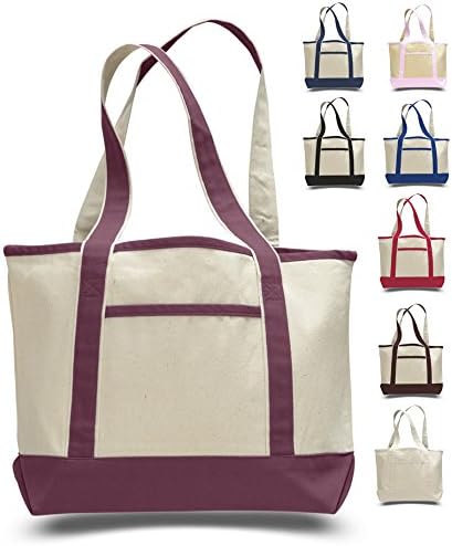 18" Eco-Friendly Fancy Heavy Duty Natural Canvas Tote Beach Bag Handbag Inside Zippered Pocket (1, Black)